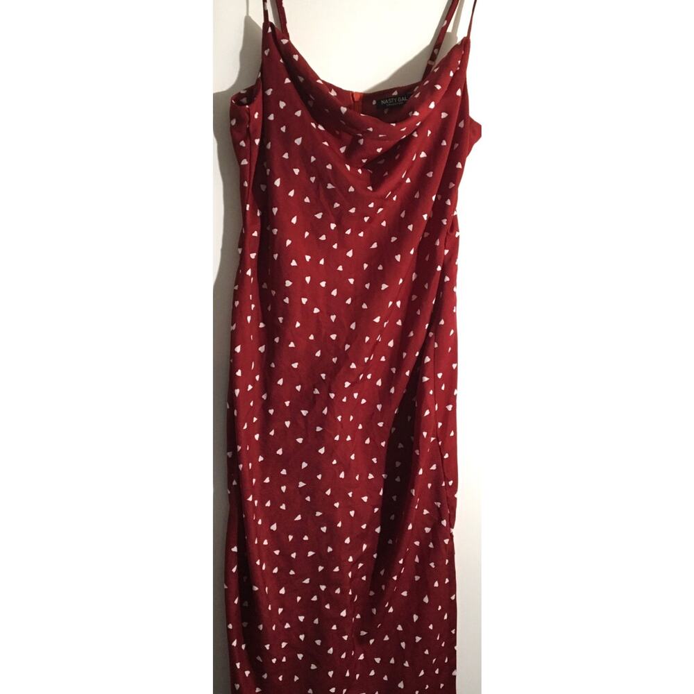 Nasty Gal Slip Dress Women's Sz 6 Red & White Hearts Strappy Draped Neck Light - Picture 4 of 8